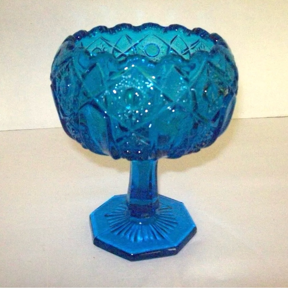 Vintage Imperial Sapphire Blue Button Pressed Glass Candy Dish (Layla)
